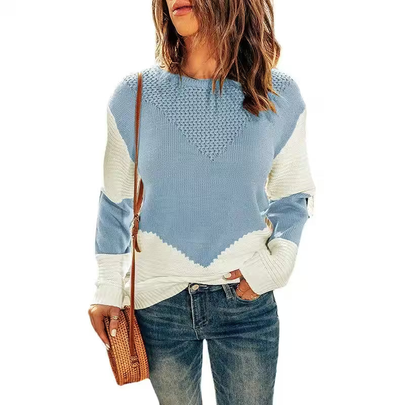 Neck Contrasting Base Sweater Pullover - Women's Fashion - View 3