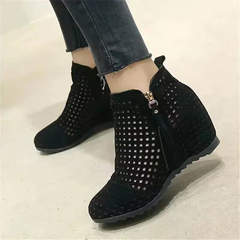 Boots Flat Low Hidden Wedges Cutout Zip - Additional View 17