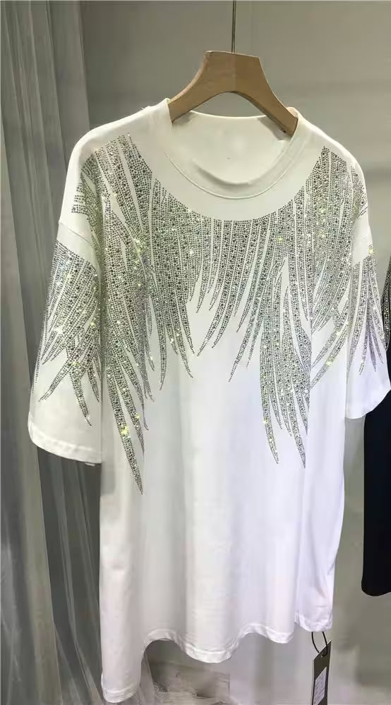 L-4XL Plus Size Tops Rhinestone Graphic T-shirts - Additional View 7