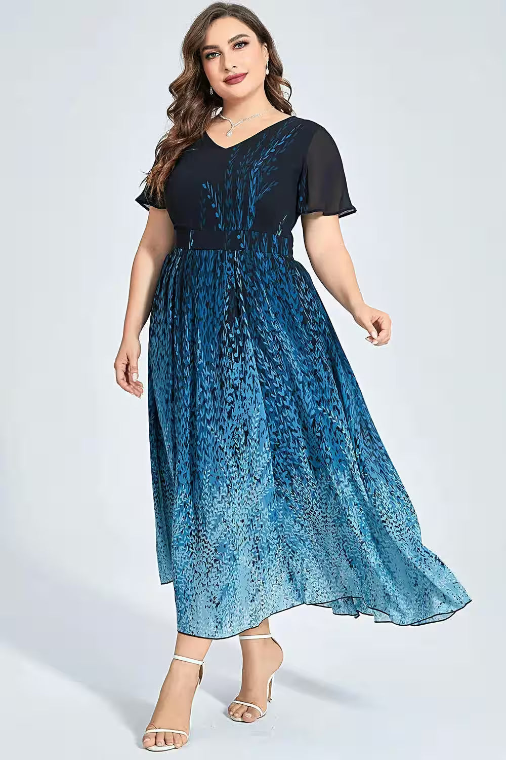 Dresses - Plus Size Semi Formal Blue Chiffon Tunic Dress