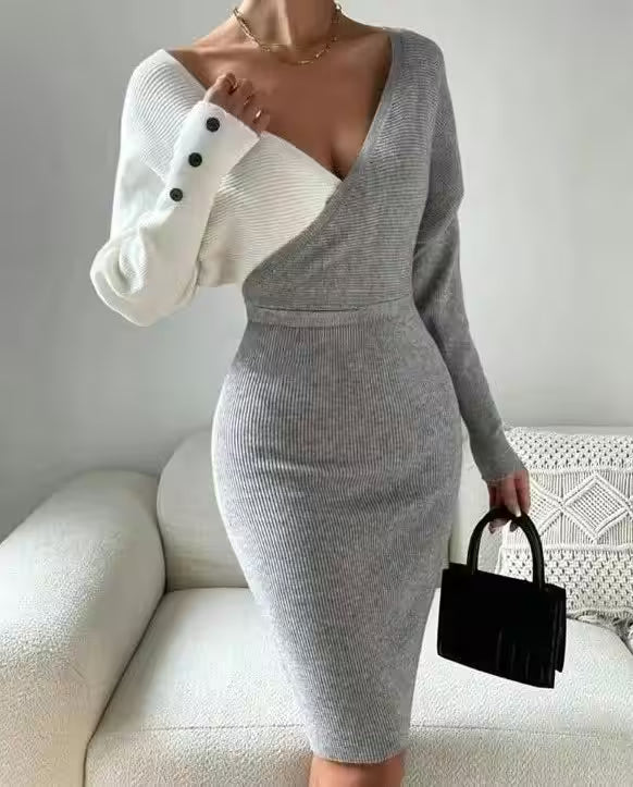 V-neck Splice Fashion Slim Fit Sexy Dress - Additional View 6