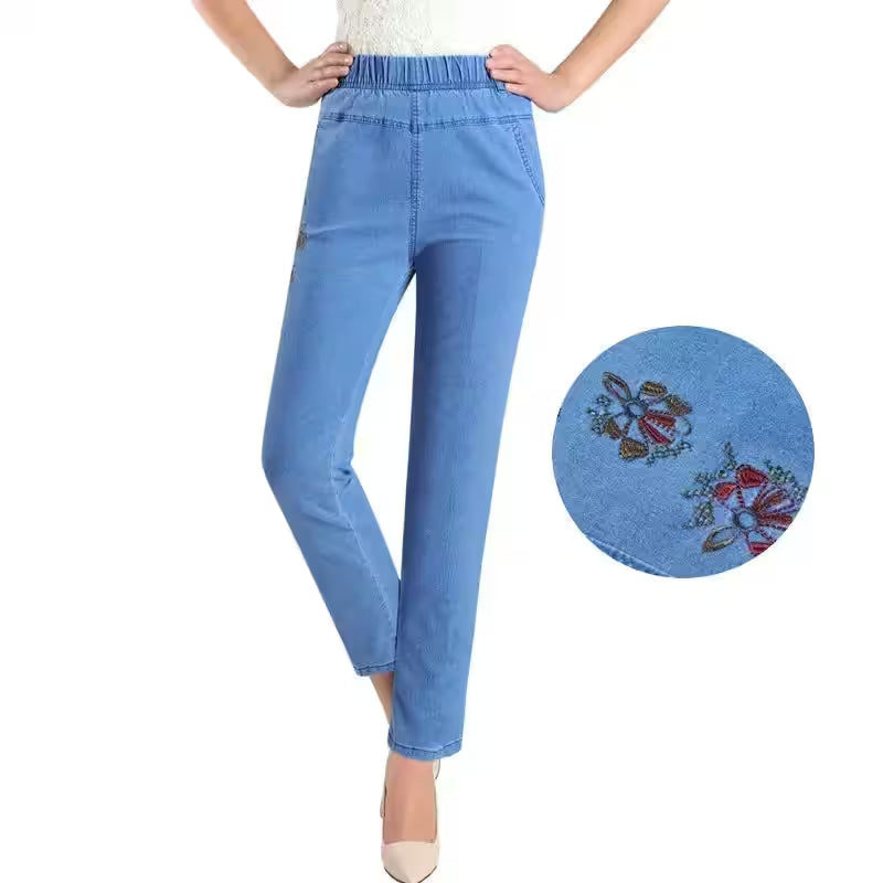 Slim High Waist Elasticity Casual Cowboy Pants - Additional View 5