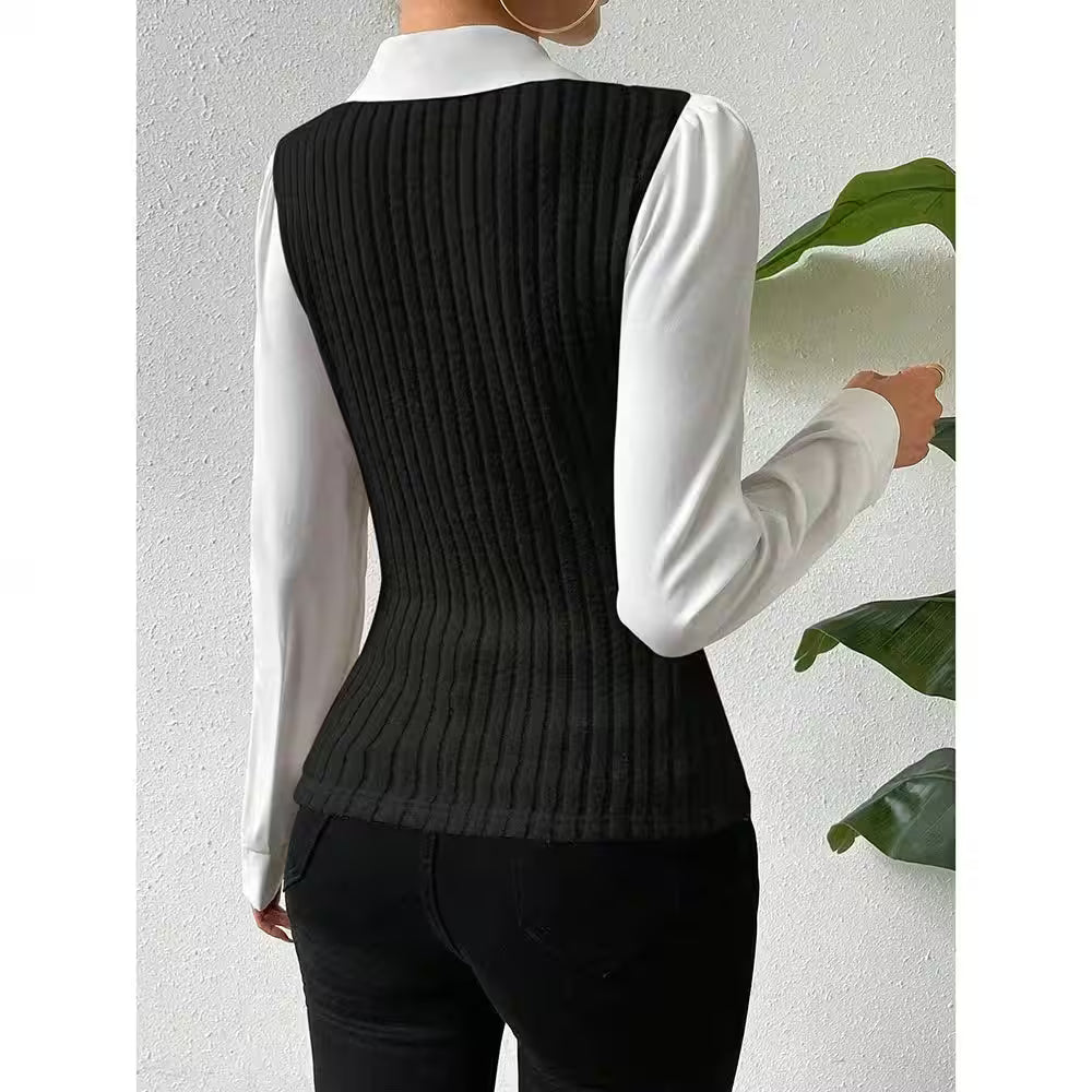 Tops - Shirt Long Sleeve V Neck Collar Slim Fit Blouses
