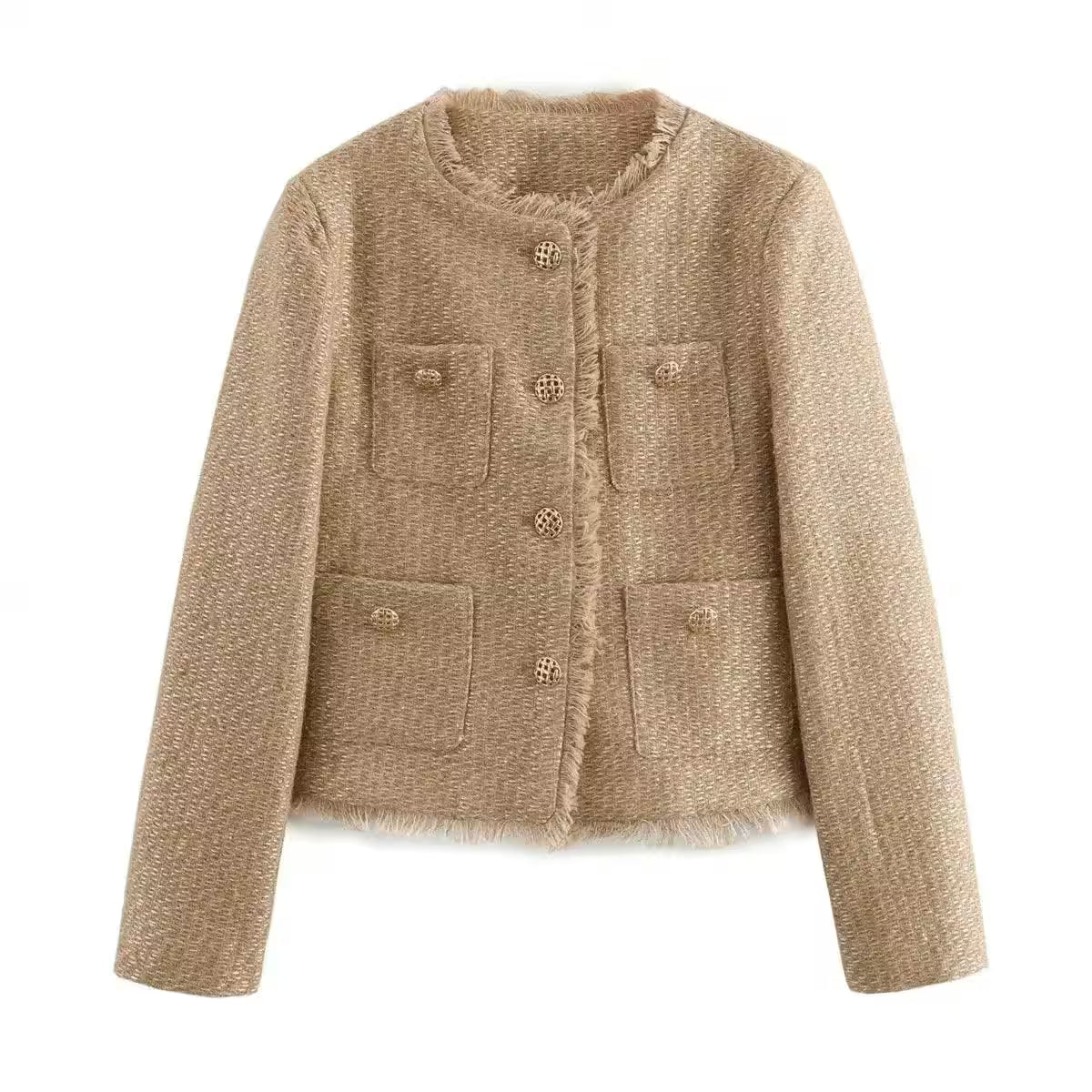 Chic Female Tweed Basic Jacket Coat - Additional View 6