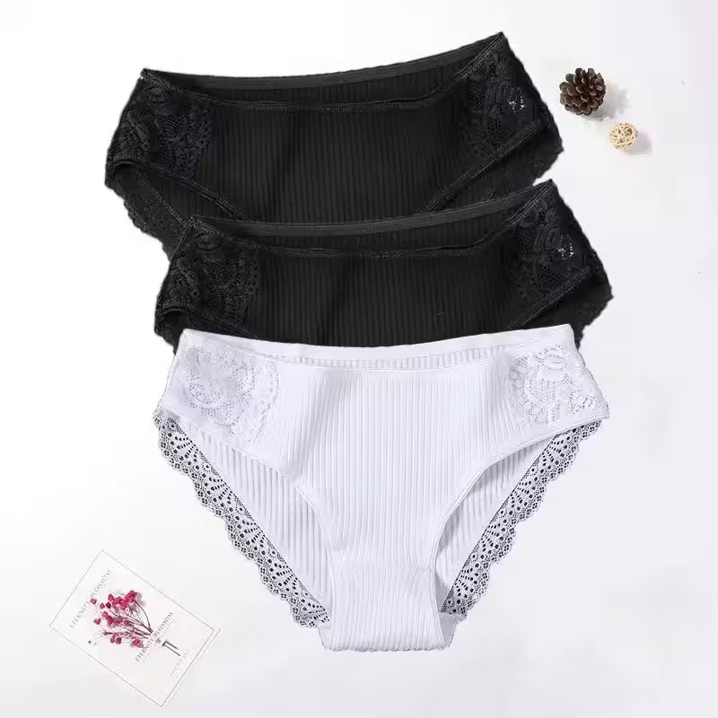 Floral Lace Cotton Panties Underwear Comfortable Lingerie 3PCS/Set - Additional View 15