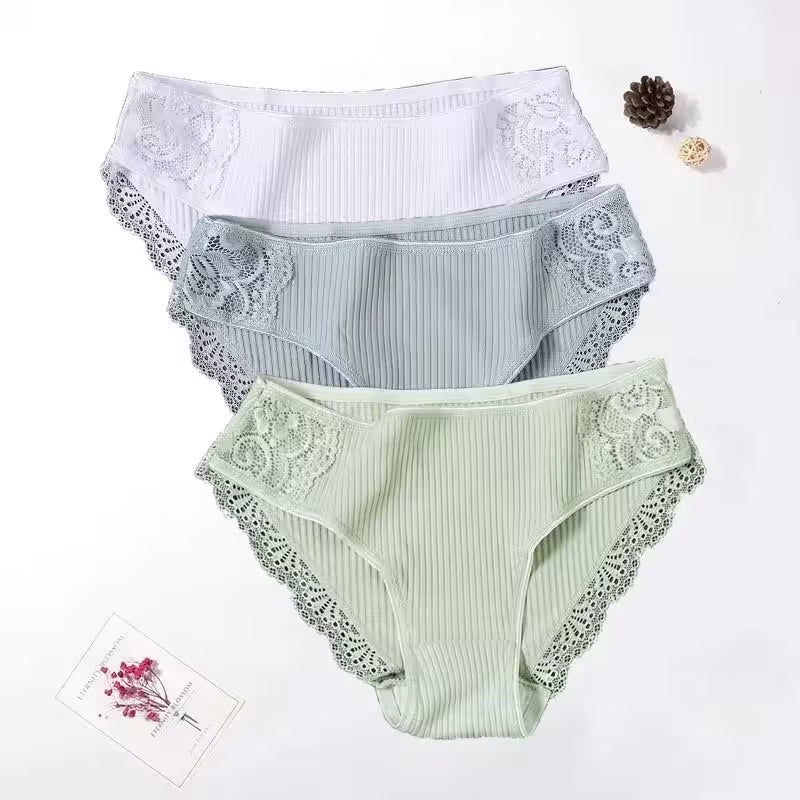 Floral Lace Cotton Panties Underwear Comfortable Lingerie 3PCS/Set - Additional View 9