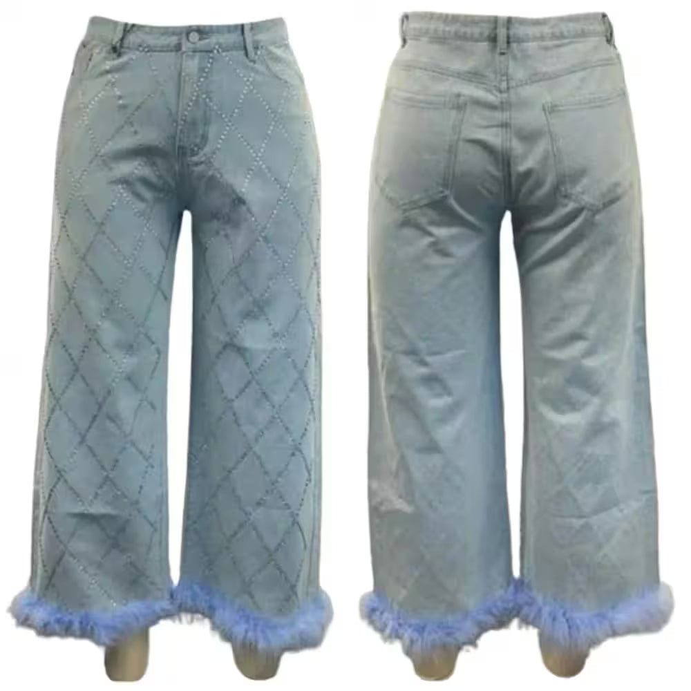 Jean Light Blue High Waist Drilling Straight - Additional View 3