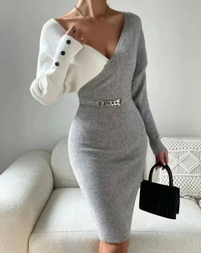 Dresses - V-neck Splice Fashion Slim Fit Sexy Dress