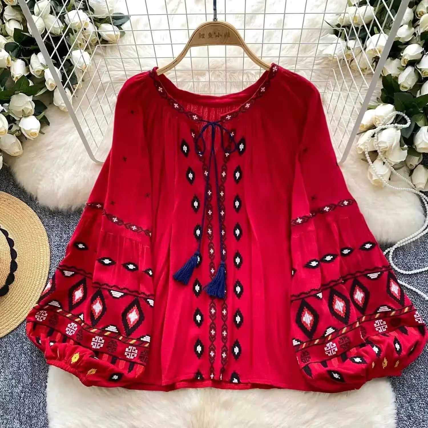 Chic Casual Puff Embroidered Lantern Sleeve Long - Women's Fashion - View 5