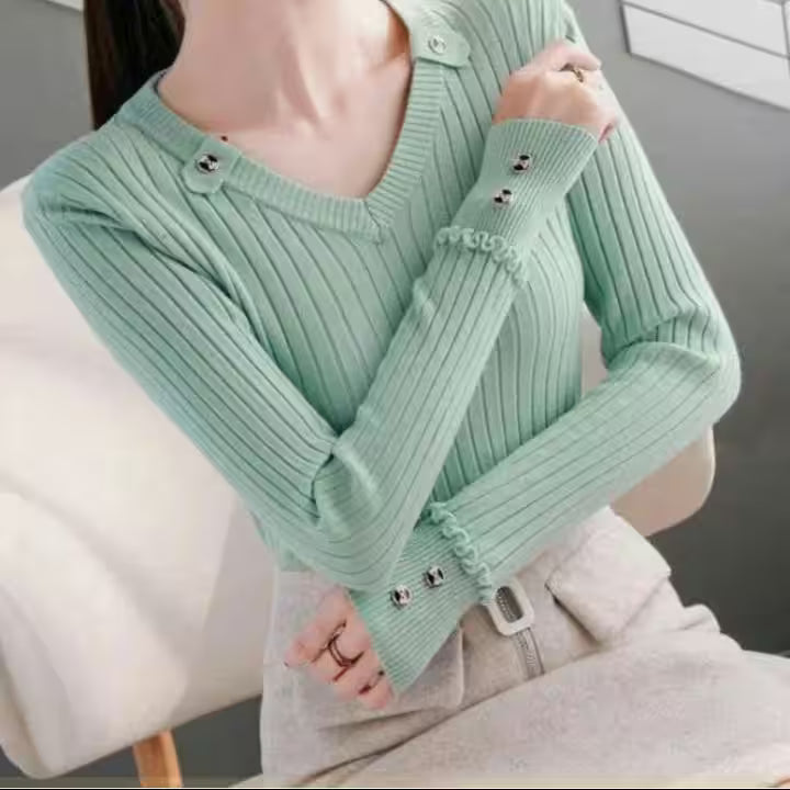 Slim-Fit Knit Long Sleeve Tops - Additional View 2