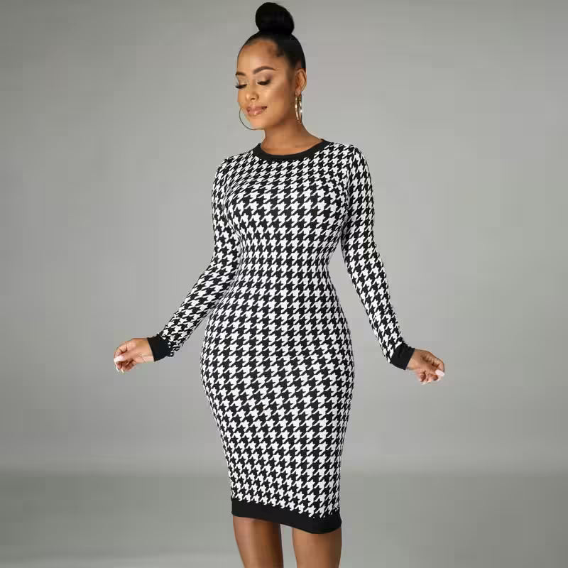Midi Dress Sexy Streetwear Autumn Winter Elegant Slim - Additional View 3