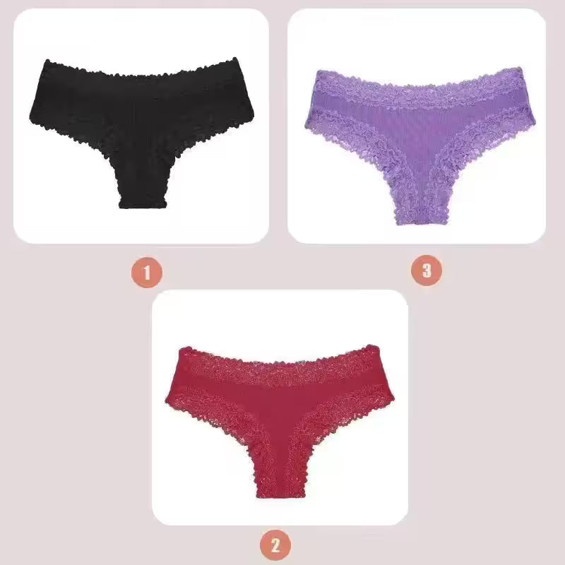 3PCS Lace Seamless Cotton Panties Ribbed Brazilian - Additional View 53
