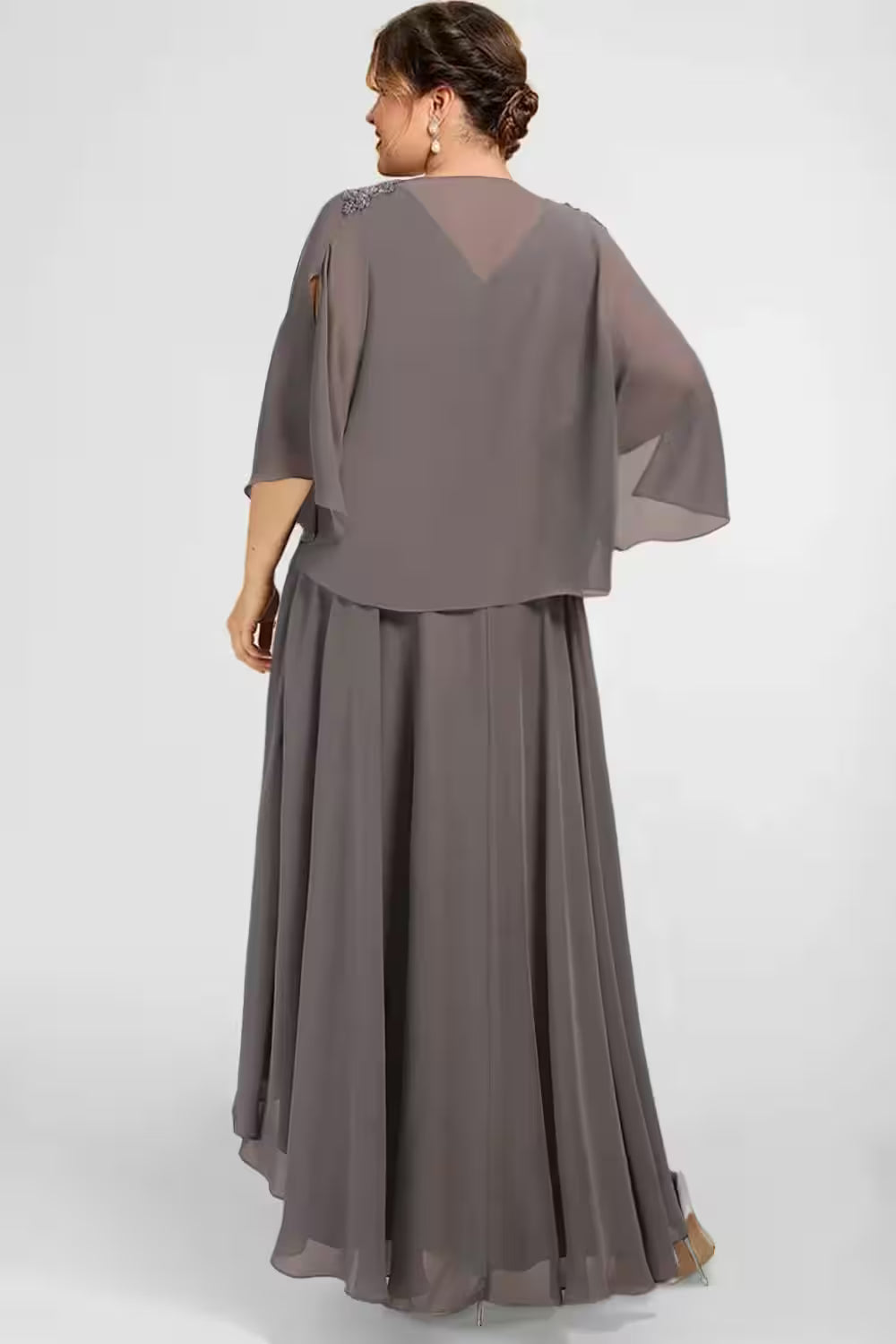 Plus Size Semi Formal Taupe Chiffon Drilling Two Pieces - Additional View 3