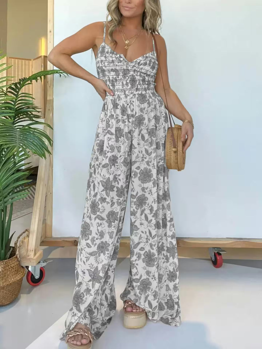 Jumpsuits Fashion Suspender V-neck Floral - Additional View 4