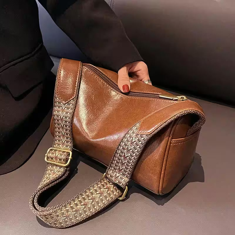 Rings - Leather Boston Small Handbag Crossbody Bag Casual