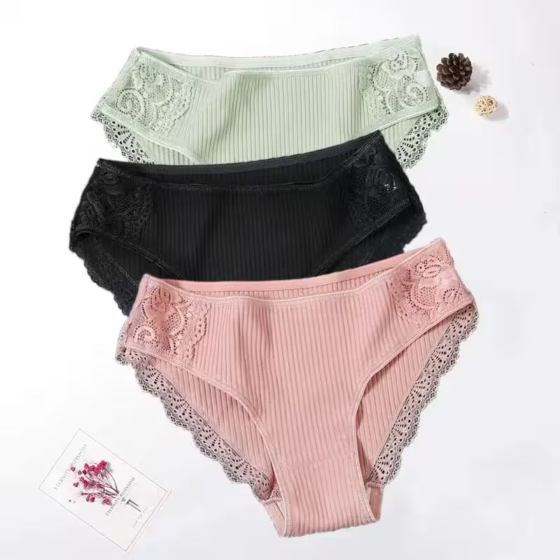 Floral Lace Cotton Panties Underwear Comfortable Lingerie 3PCS/Set - Additional View 12