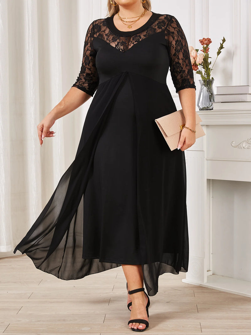Plus Size Sexy Elegant Lace Patchwork