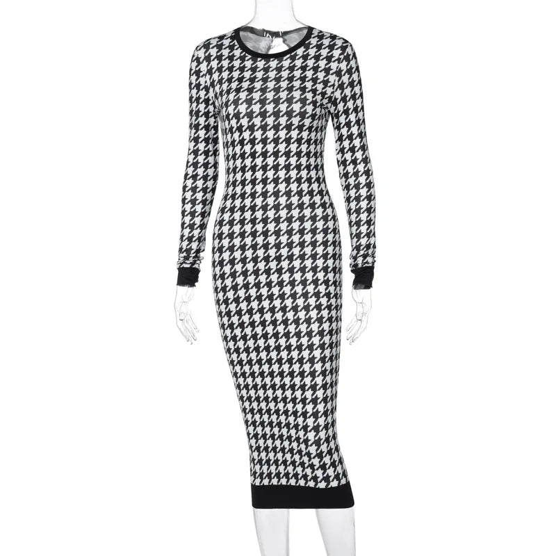 Midi Dress Sexy Streetwear Autumn Winter Elegant Slim