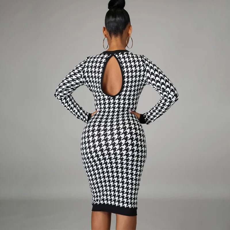 Midi Dress Sexy Streetwear Autumn Winter Elegant Slim