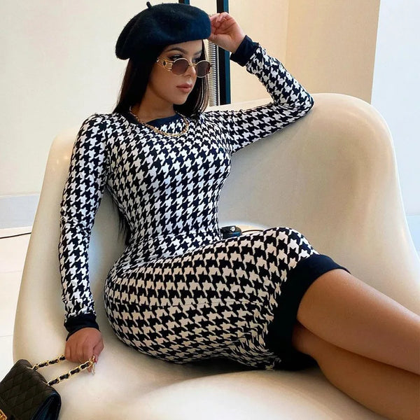 Midi Dress Sexy Streetwear Autumn Winter Elegant Slim