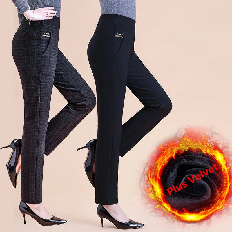 Warm Trousers Elastic Straight Pants