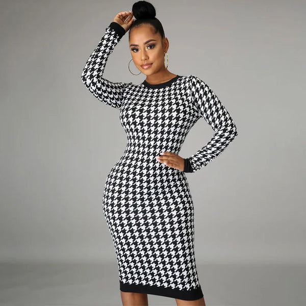 Midi Dress Sexy Streetwear Autumn Winter Elegant Slim