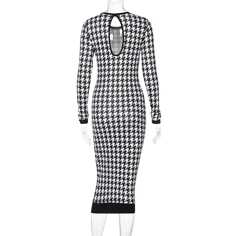 Midi Dress Sexy Streetwear Autumn Winter Elegant Slim