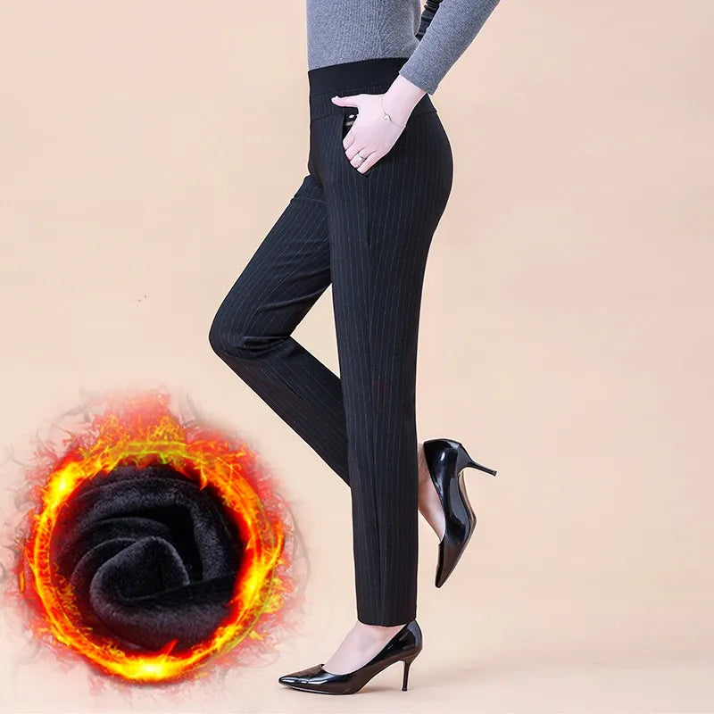 Warm Trousers Elastic Straight Pants