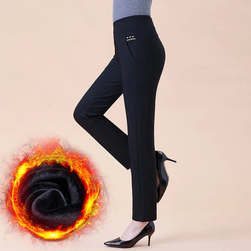 Warm Trousers Elastic Straight Pants