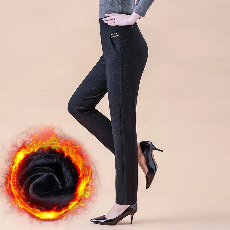 Warm Trousers Elastic Straight Pants