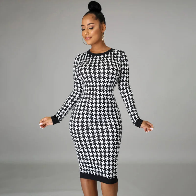 Midi Dress Sexy Streetwear Autumn Winter Elegant Slim