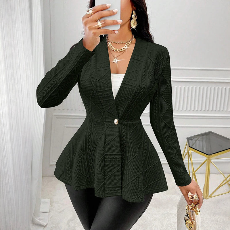 Coats Autumn Fashion Single Button Plain Long Sleeve V-Neck