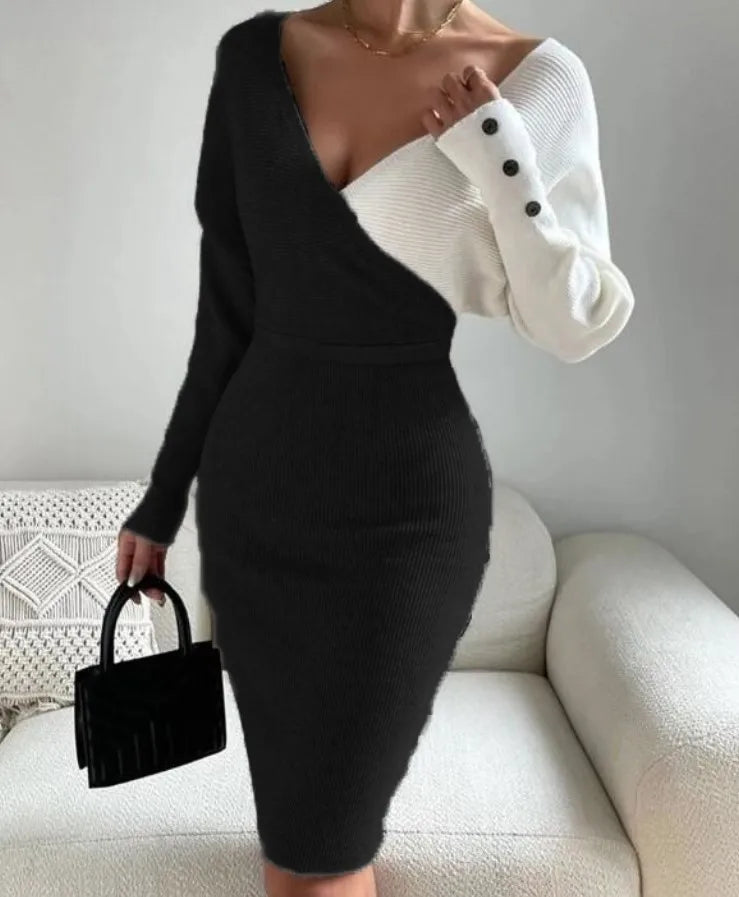 V-neck Splice Fashion Slim Fit Sexy Dress
