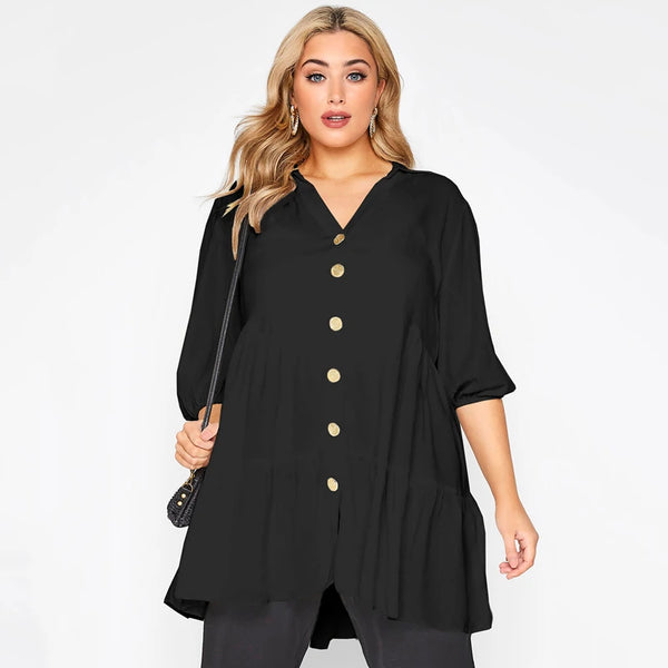 Plus Size Button Down Elegant Spring Autumn Tunic Tops