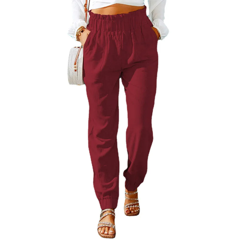 Ruffled Elastic Waistband High Waisted Pants