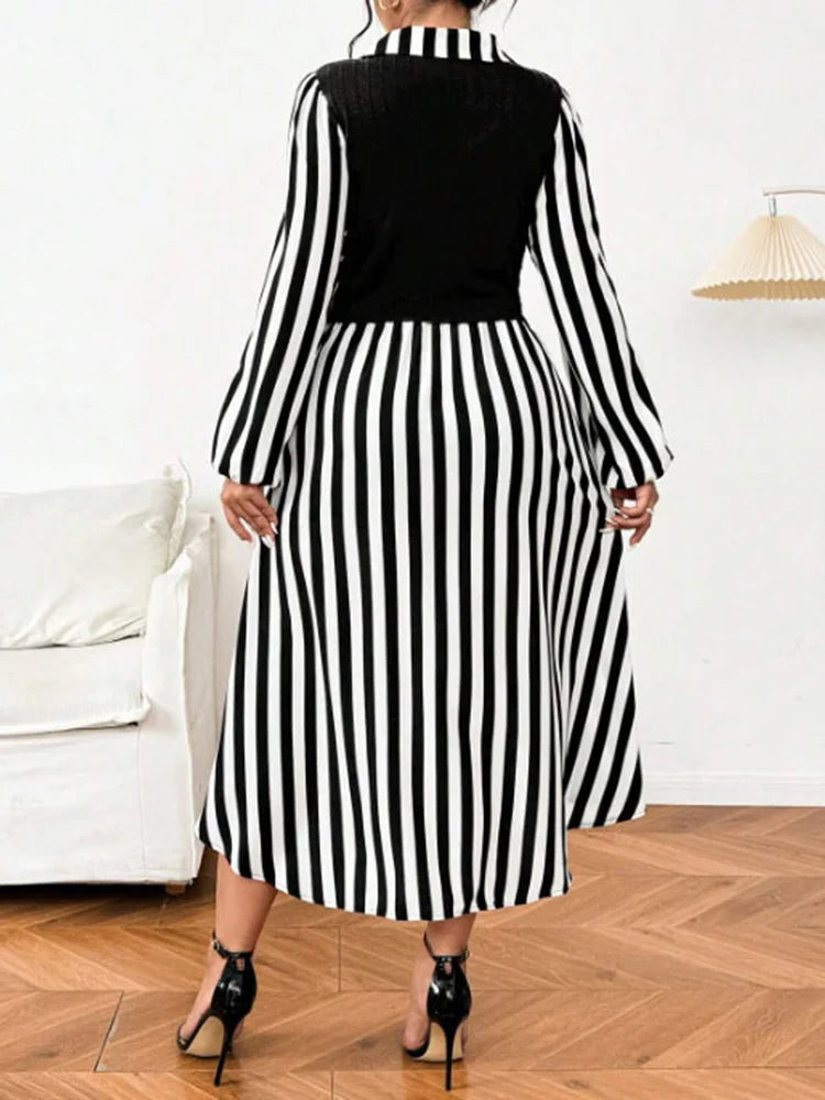 Plus Size Black And White Striped Shirt Dress
