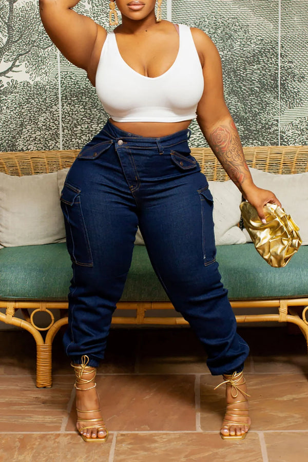 Plus Size Blue All Season Everyday High Waist