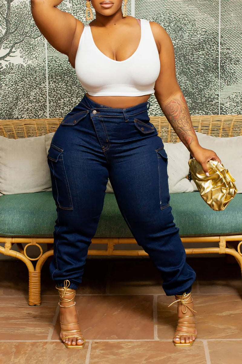 Plus Size Blue All Season Everyday High Waist