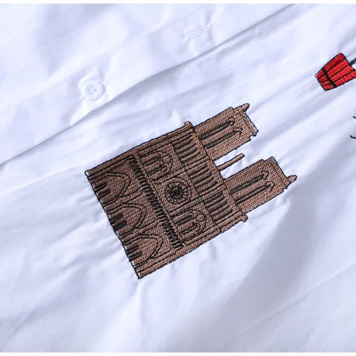 Plus Size Mid-length White Embroidered Shirt Top