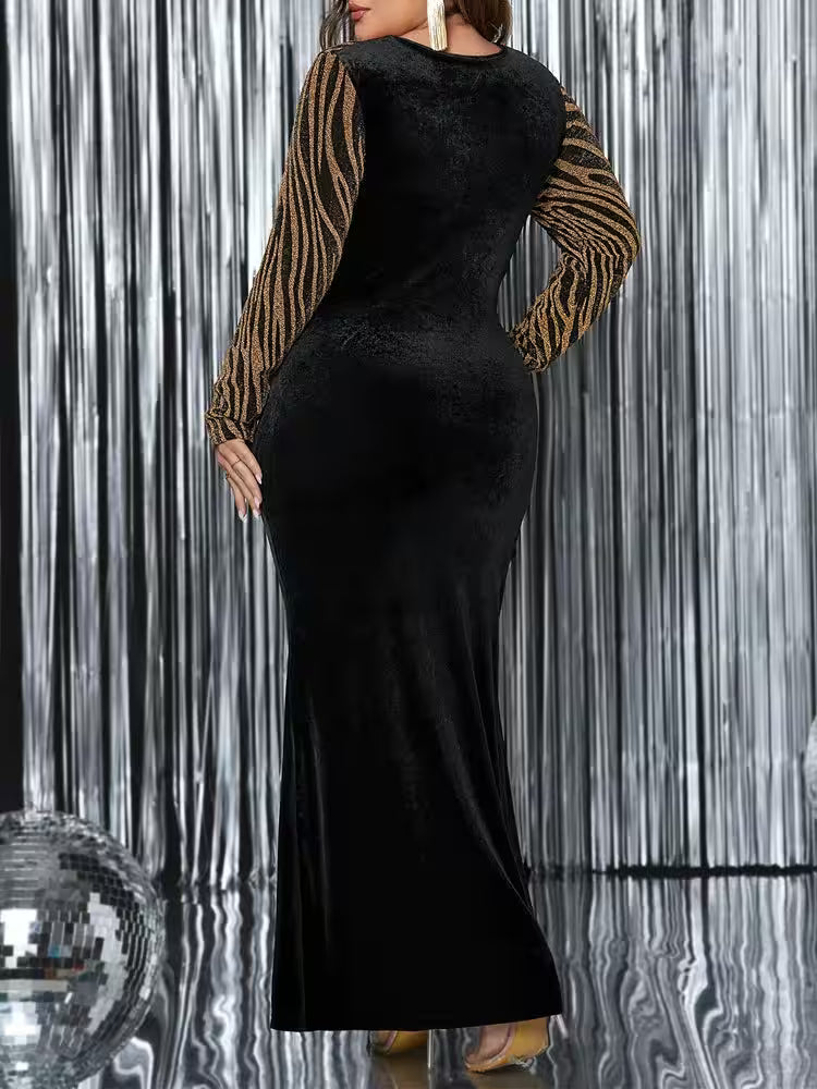 Plus Size O-Neck Glitter Ruched Bodycon - Women's Fashion - View 3