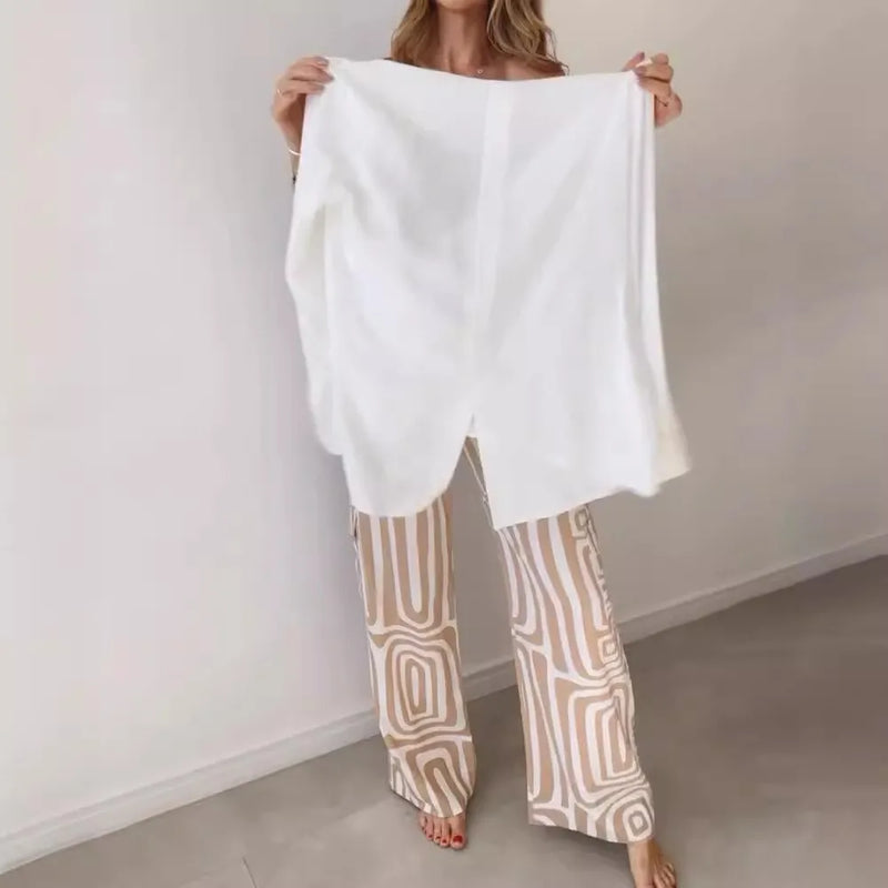 Shirt Elastic Waist Print Trousers 2Piece Set spring 2025