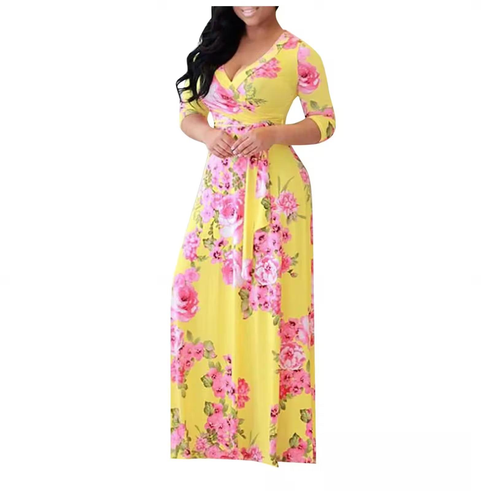 V Neck Short Sleeve Floral Midi Dress Sexy - Additional View 3