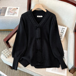 Plus Size Bust 150kg Spring  Loose V-Neck Bow Sweater