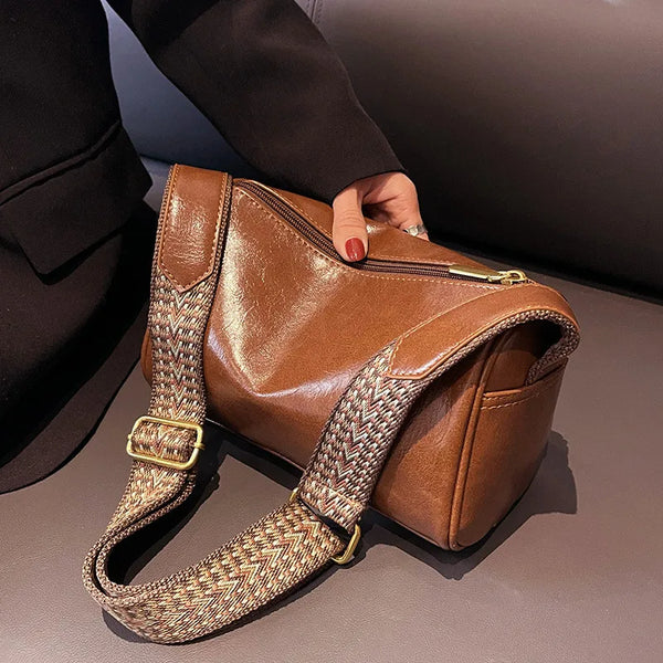 Leather Boston Small Handbag Crossbody Bag Casual