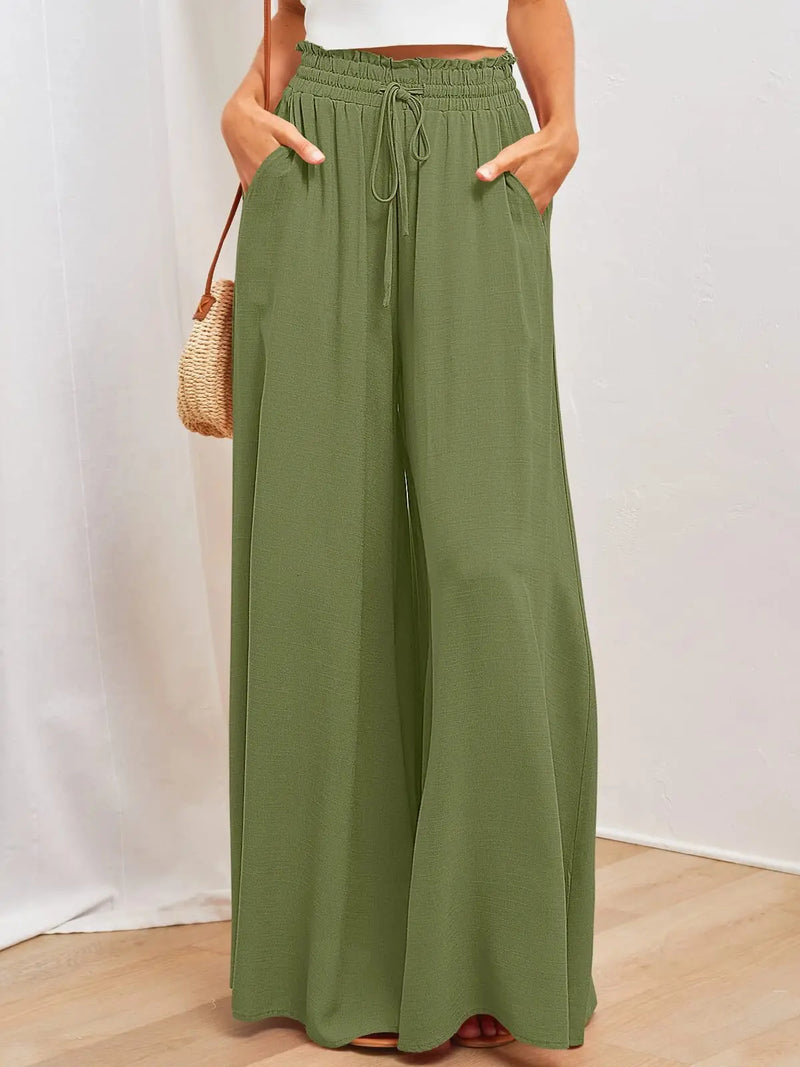 Wde  Leg Pants With Elastic Waistband