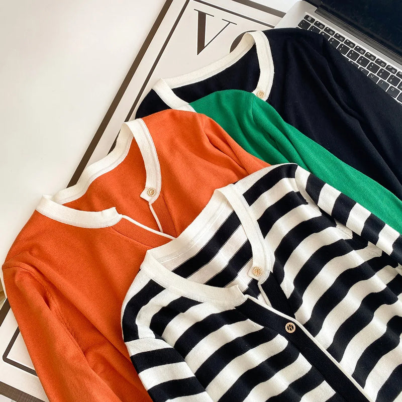 Plus Size  V-Neck Stripe Knitted Pullover
