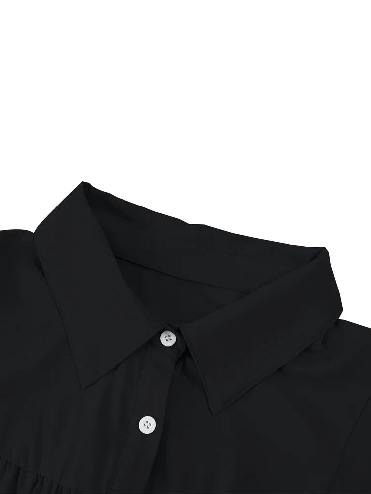 Plus Size Front Open Button Lantern Sleeve Casual