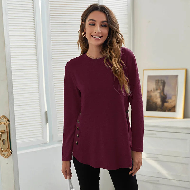 T-Shirt Long Sleeve Comfortable Solid Color Versatile Casual