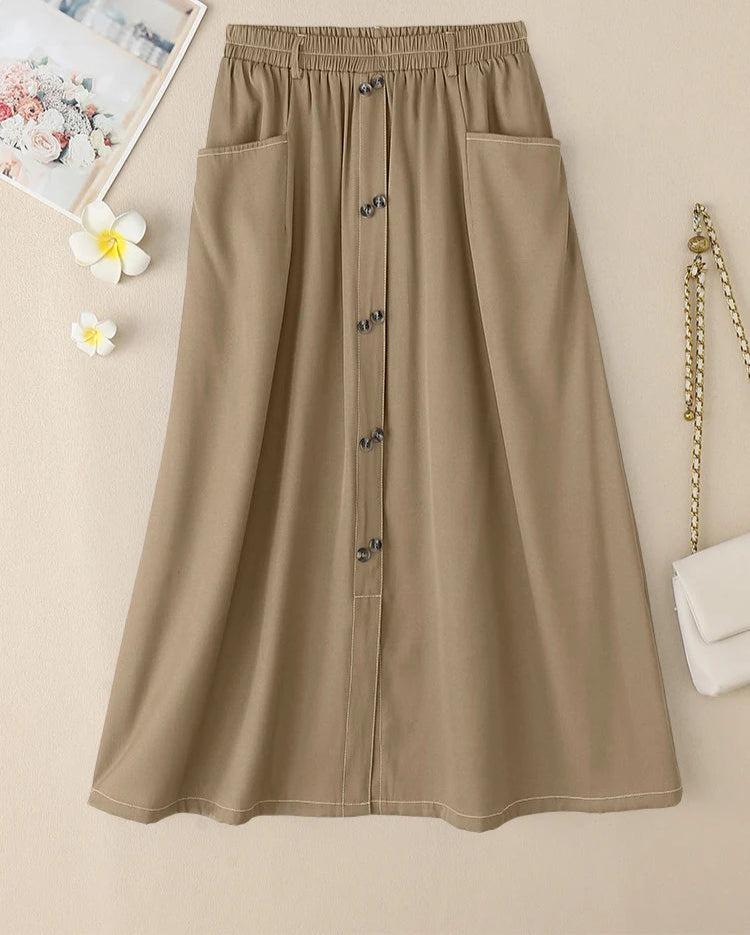 Casual Elastic Waist A-line Maxi Skirts