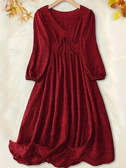 Plus Size Casual Dress with Textured Lantern Sleeves